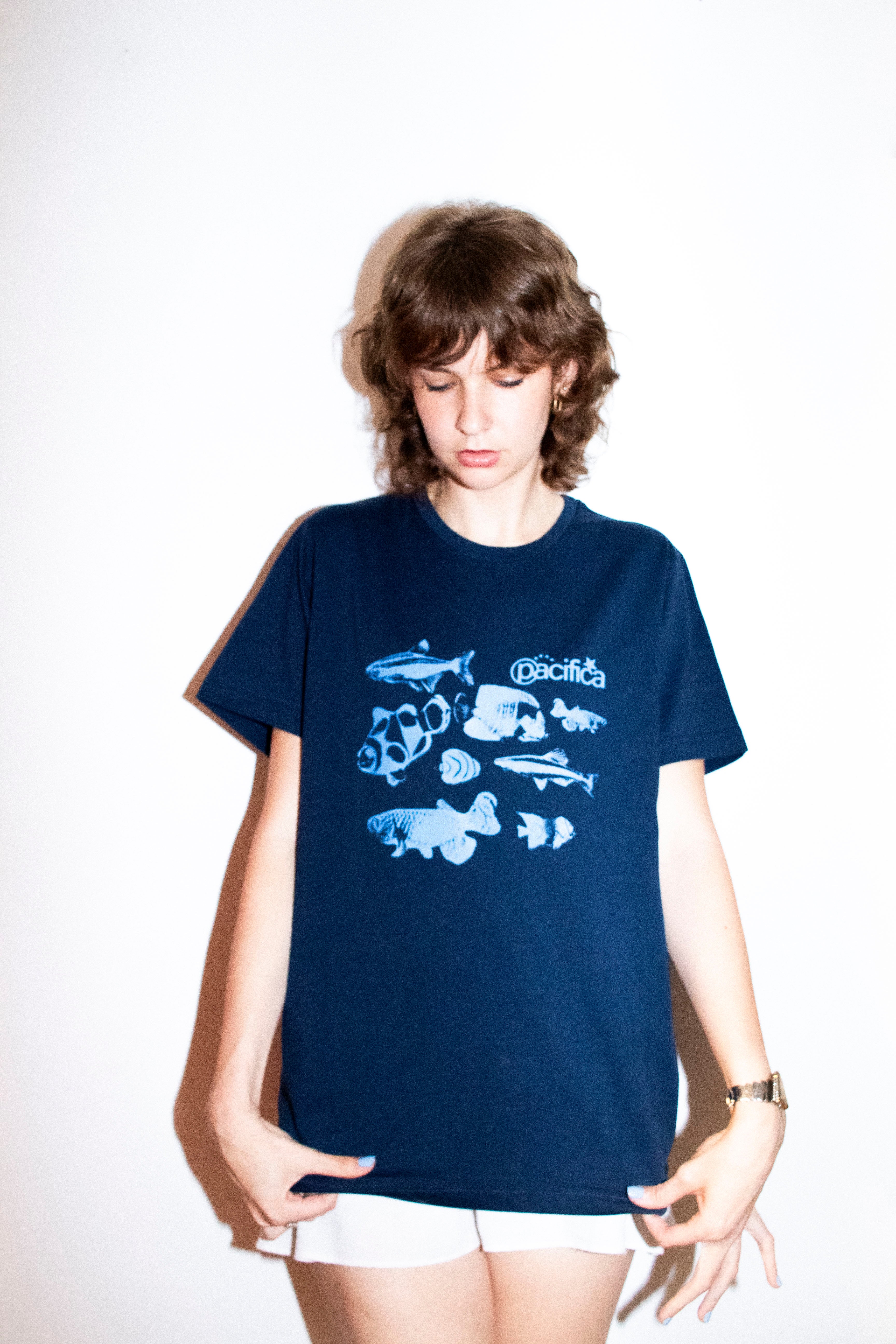 Fish Tee (blue on blue)